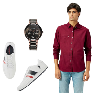 Branded Men Solid Shirt, Premium Watch & Stylish Shoes Combo for Everyday & Casual Wear