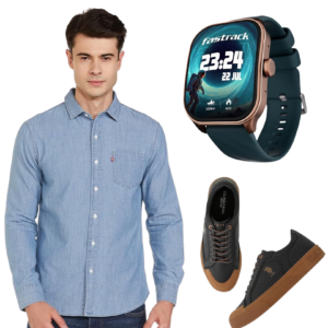 Branded Men Solid Shirt, Premium Watch & Stylish Shoes Combo for Everyday & Casual Wear