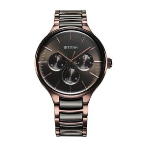 titan ceramic fusion quartz multifunction black dial with two toned color stainless steel strap watch for men 90148kd05